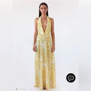 Yellow Floral Draped Dress